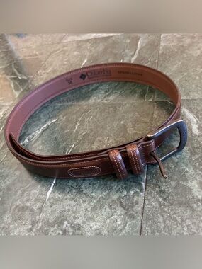 Columbia Men's Dark Brown Leather Belt with Metal Buckle